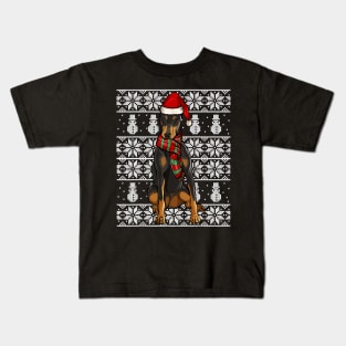 Santa Hat Doberman Pinscher Ugly Christmas Kids T-Shirt